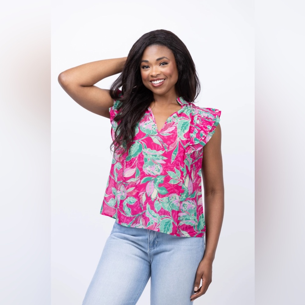 Caballero Isabel Bright Raspberry Floral Print Top size X-Small
